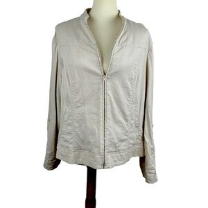 Cream/Linen Blend Jacket with zip closure and buttons on sleeves to roll Size XL